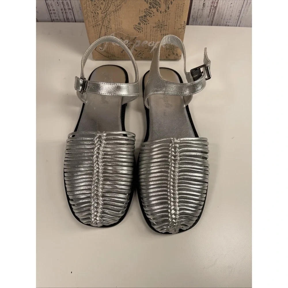 Free People Frankie Fisher Flat NEW 9.5 Silver Metallic MSRP $138